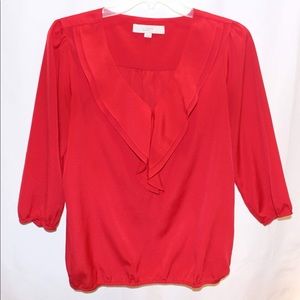 Loft Red silky ruffled blouse